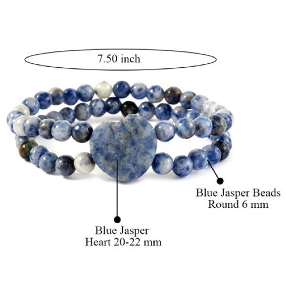Sold Blue Jasper Beaded Double Strand Stretch Bracelet - Picture 5 of 6